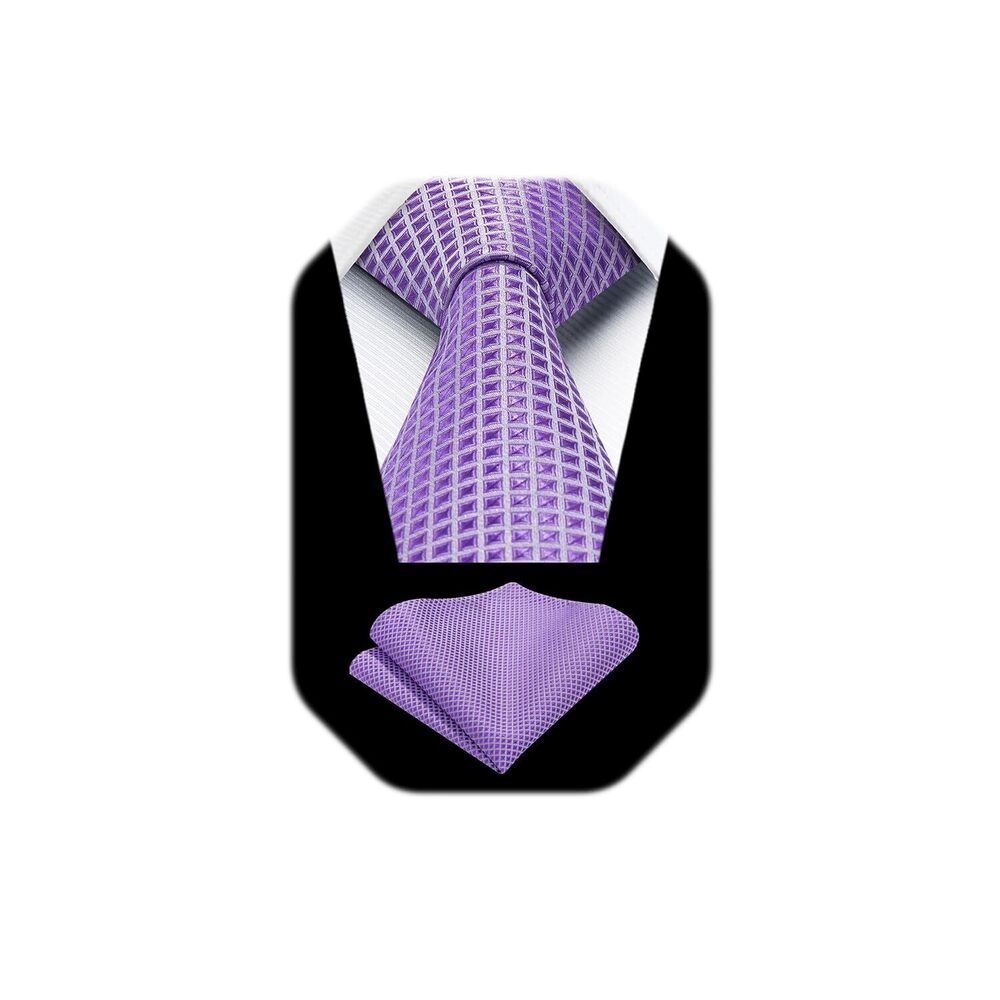 7851 Ties Lavender Tie with Pocket Square Set Lalic Purple Neckties